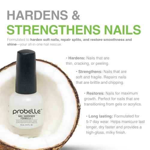 Probelle Nail Hardener Formula 1 - Repair Damaged Nails, Extra Strong Nail Growth Base Coat For Brittle Nails, Grows and Strengthens Soft, Weak Nails, Aids Splitting, Breaking, Peeling Nails