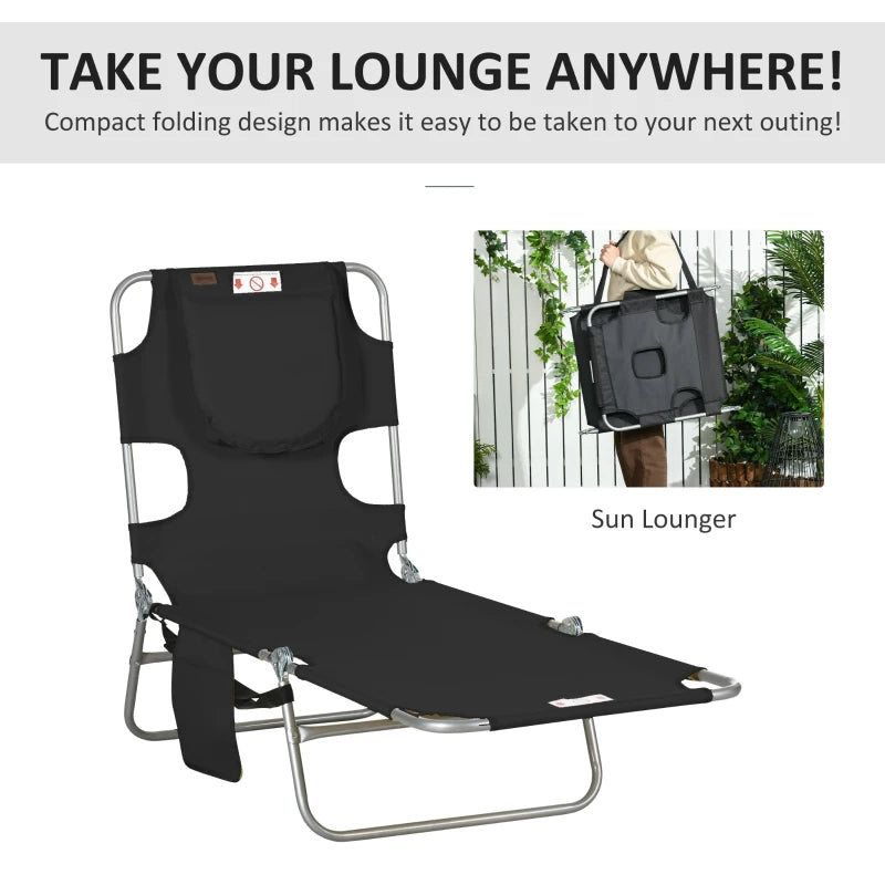 Adjustable Folding Chaise Lounge Chair with Face Cavity - Black