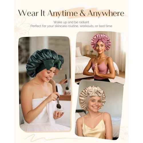 YANIBEST Satin Silk Bonnet for Sleeping Women, Double Layer Hair Bonnet with Elastic Tie Band for Curly Natural Hair