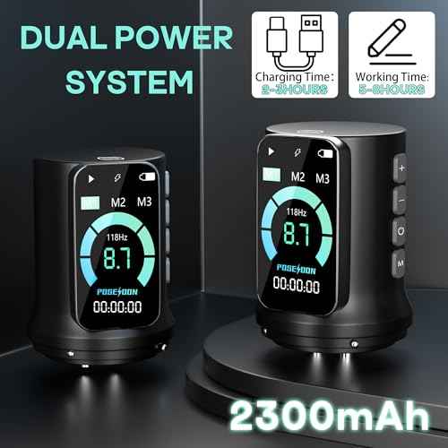 POSEIDON Tattoo Gun Kit, Wireless Tattoo Pen Kit Tattoo Kit with 2Pcs Battery and 20 Pcs Tattoo Cartridge Needles, 7 Stroke Settings, Normal/Dot Modes, LED Display, Complete Tattoo Machine Kit