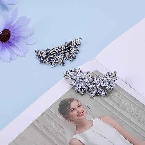 Teaaha 2 PCS Rhinestone Hair Clips, Silver, Floral Style, for Women's Wedding, Bridal, Party, Dance, Prom, Pageant, Bridesmaids, Formal Occasions, Gift, 2 Count