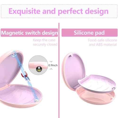 Retainer Case, Slim Aligner Cases for Invisalign, Mouthguard Case with Removal Tools& Aligners Chewies& Brush, Removable Inner Tray Silicone for Easy Cleaning (Pink)