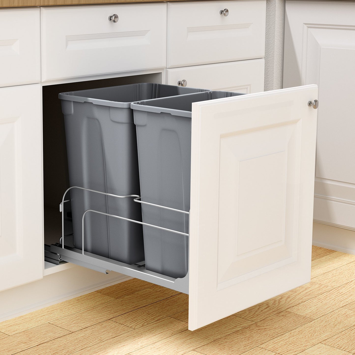 Pull-Out Trash Can with Soft Close - Dual 35QT Capacity, Grey