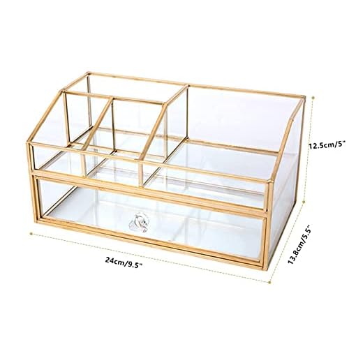 Glass Makeup Brush Holder, Makeup Brush Organizer Jewelry Display Box, Nordic Style Elegant Glass Makeup Organizer Nail Polish Lipsticks Eyeliners Holder for Vanity Bathroom Bedroom Office