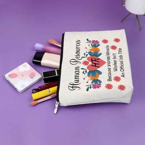 Sazuwu Human Resources Makeup Bag Thank You Gifts for Hr Worker Office Accessories Gifts for Women Cosmetic Organizer Bag Travel Employee Coworkers Christmas Birthday Retirement Present