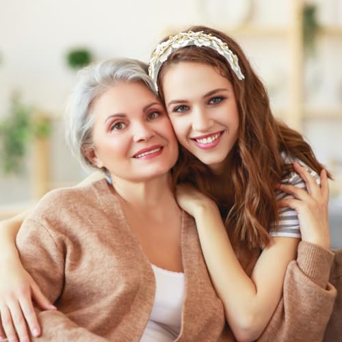 Flower Headband for Women, Glass Rhinestone Vintage Padded Headband, Bejeweled Wide Head Band, Fashion Bejewelled HairHoop Accessory, White