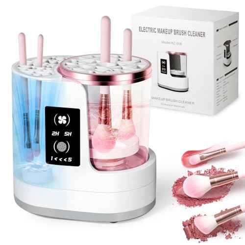 Buqikma Electric Makeup Brush Cleaner Machine with Dryer, USB Portable 3 in 1 Automatic Cosmetic Brush Deep Cleaning, Multi-Size Slots for Blush Brush, Contour, Eyeshadow, White