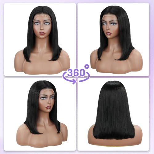 14 Inch Bob Wig Human Hair - Burgundy 13x4 HD Lace Front Wigs Human Hair for Black Women, 180% Density, Natural Hairline, Straight Short Glueless Wigs Human Hair Pre Plucked Pre Cut Bob