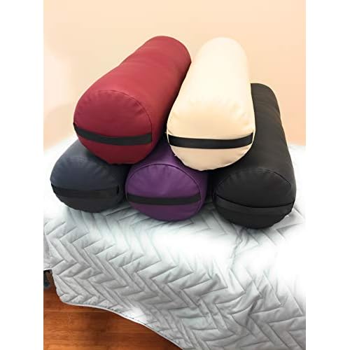 Fluffy Massage Bolster Pillow by NRG - 8"W x 26"L Full Round Massage/Spa Table Bolster with Carrying Strap - Supports Neck, Knees or Ankles - PVC Free Vinyl Upholstery - CFC Free Foam - Color Burgundy