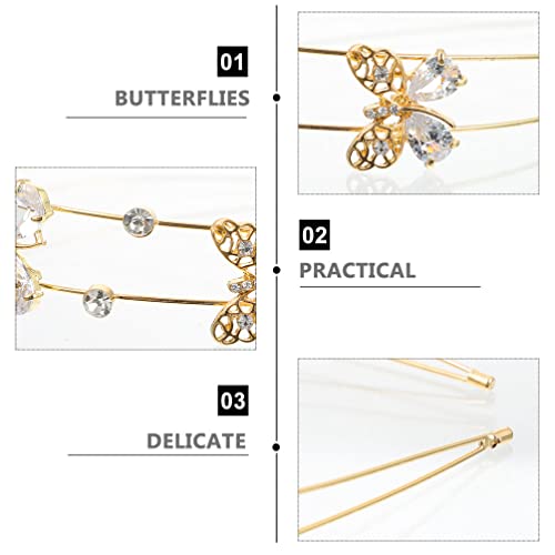Beaupretty Bride Wedding Headband, Rhinestone Crystal Ornament Butterflies Girls Crown Tiara for Females (Golden)