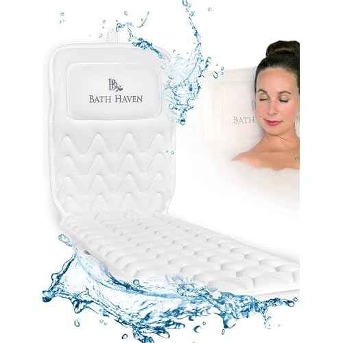 Bath Haven Bath Pillow for Bathtub - Full Body Mat & Cushion Headrest for Women and Men, Luxury Pillows for Neck and Back in Shower Tub or Jacuzzi - Powerful Suction Cups - Spa Accessories (Classic)