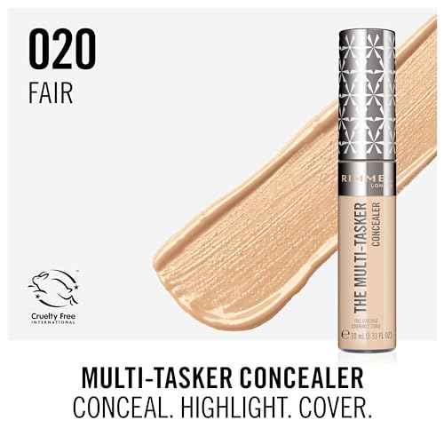 Rimmel London, Multi-Tasker Concealer, 020 Fair, Crease-Proof, Transfer-Proof, Waterproof, Up To 24-Hour Wear, Vegan Formula, 0.33oz