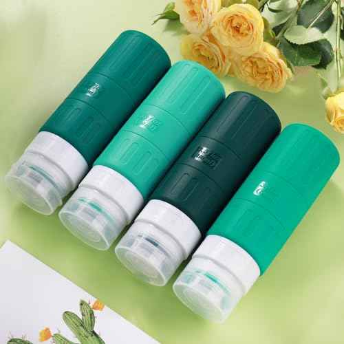 GLAMFIELDS Travel Bottles for Toiletries,TSA Approved 3.3oz Size LeakProof Silicone Toiletry Containers for Shampoo, Conditioner,Easy to Squeeze£¬Portable Travel Essentials for Lotion(18 Pack) Green
