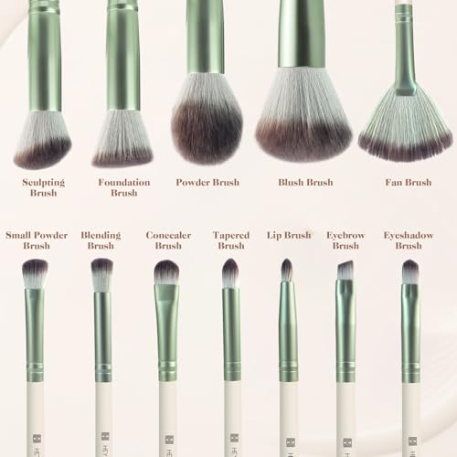 HEYMKGO Makeup Brushes, 12 Pcs Professional Makeup Brush Set Premium Synthetic Foundation Powder Blush Concealer Blending Eyeshadow Lip Eyebrow Make Up Brushes Kit with Travel Bag