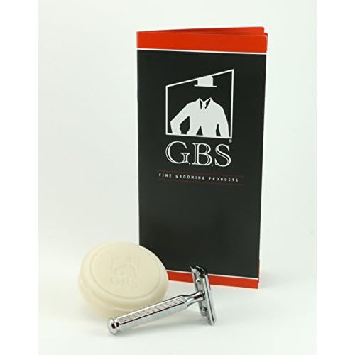 G.B.S Stylish Shaving Kit- For Men¡¯s Beard Traditional 42C Safety Razor, Badger Shaving Brush, Stainless Brush & Razor Stand, Chrome Bowl, 3 Pack of Natural Shaving Soaps + 25 DE Razor Blades