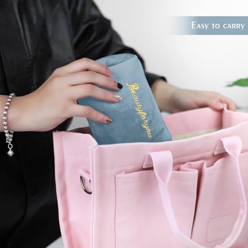 Velvet Makeup Bag, Portable Zipper Make Up Pouch, Cute Small Cosmetic Bag, Flannel Toiletry Bag, Travel Storage Bag Gifts for Women Girls(Blue)