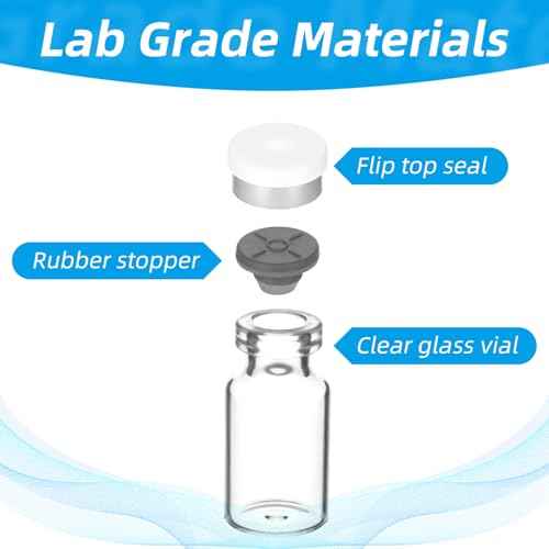 10 Pack 2ml Sealed Sample Vials Empty Transparent Storage Glass Vials with Self Healing Caps Injection Port