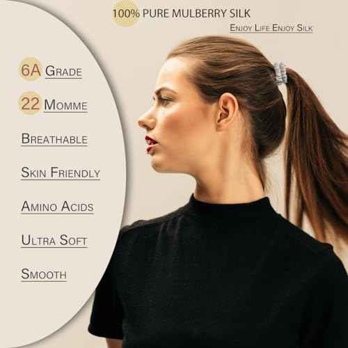 22 Momme 100% Pure Mulberry Silk Scrunchies (4 PCS) - Small Hair Elastics and Ties for Women, Sleep Hair Care, No Damage, Black
