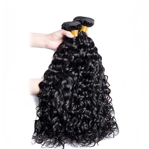 Water wave bundles 12A 100% Unprocessed Deep human hair bundles with Hair Extensions Natur weave Curly human hair natural blcak color for women (Natural Black, Water 20 22 24 inch 100g/bundle)