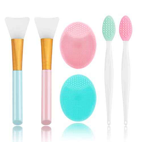 Silicone Face Scrubber, 2pcs Exfoliating Lip Brush, 2pcs Face Cleansing Brush & Silicone Facial Mask Brush Exfoliator Blackhead Skin Care Tool