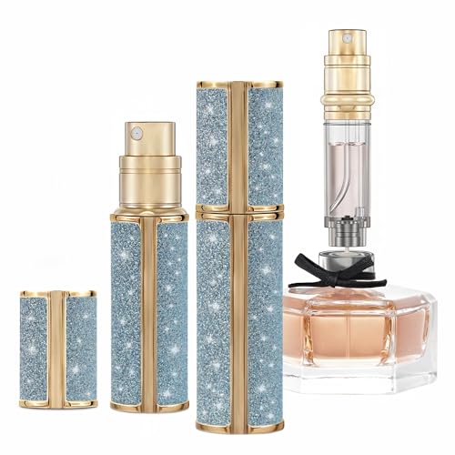 AE00BL Sparkling Travel Perfume Bottle, 5ml Mini Perfume Atomizer Sprayer, Glitter Diamond Pump Fill Perfume Bottle for Traveling, Vacation & Bussiness (Sparkling Blue)