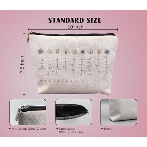 Bible Verse Christian Makeup Bag - Scripture Galatians 5:22-23 Love Joy Peace Positive Kindness Cosmetic Bag - Christian Gifts for Women