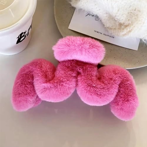 3Pcs Fuzzy Large Faux Fur M-Shaped Hair Claws Winter Plush Fluffy Wave Claw Clips