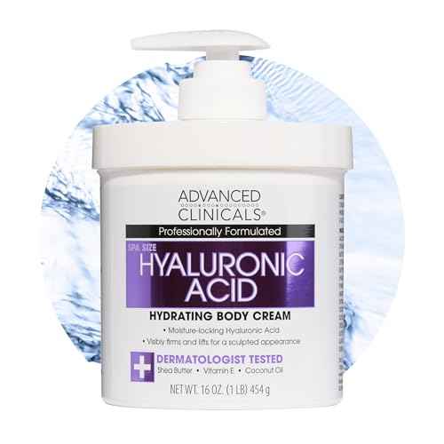 Advanced Clinicals Hyaluronic Acid Moisturizer Body Cream W/Vitamin E | Hydrating Cream & Body Lotion For Women & Men To Help Improve Look of Wrinkles, Dry Skin, Crepey Looking Skin, 16 Ounce