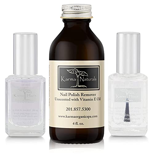 karma organic Unscented Nail Polish Remover, Non-Toxic Nail Treatment Vegan Cruelty-Free) (Unscented) (Unscented +Top/Triple Bas)