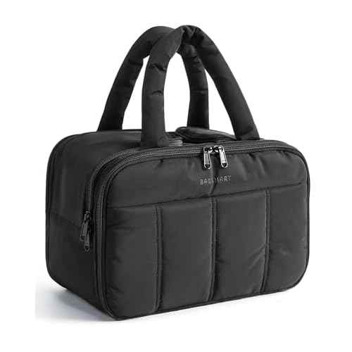 BAGSMART Travel Toiletry Bag, Puffy Large Toiletry Bag for Women, Lightweight Cosmetic Makeup Bag Organizer with Handle for Traveling, Accessories, Essentials, Toiletries (Black)