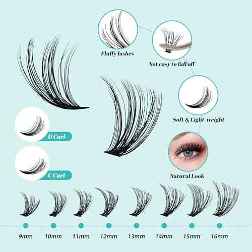Lash Clusters Kit 320Pcs,DIY Individual Lashes Extension Kit,Lash Bond And Seal,Lash Remover For Eyelashes Extensions,Lash Applicator Tool For False Eyelash Cluster Kit At Home(3040D,D-Mix9-16mm Kit)