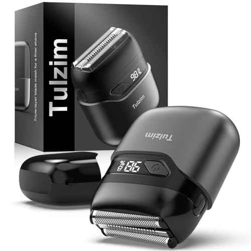 Tulzim Electric Foil Shaver for Men: Mini Electric Razor for Face - IPX7 Waterproof Cordless Razor with LED Display - 3 Floating Blade USB-C Fast Rechargeable for Travel & Home - Carbon Gray