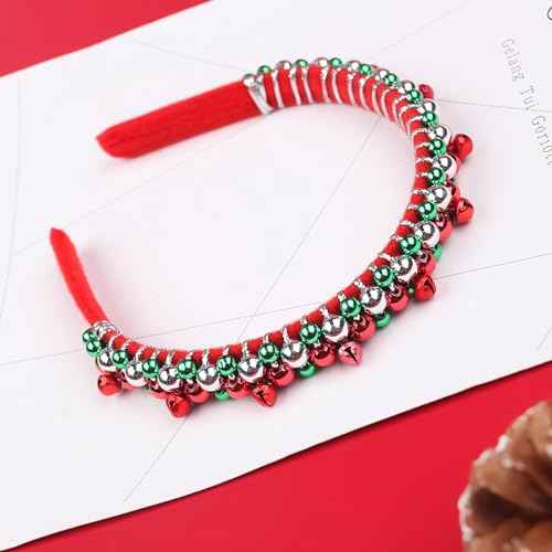 Christmas Headband Christmas Bell Hairband Girls Holiday Headbands Red Green Silver Hair Accessories Xmas Jingle Bell Headbands for Women Girls