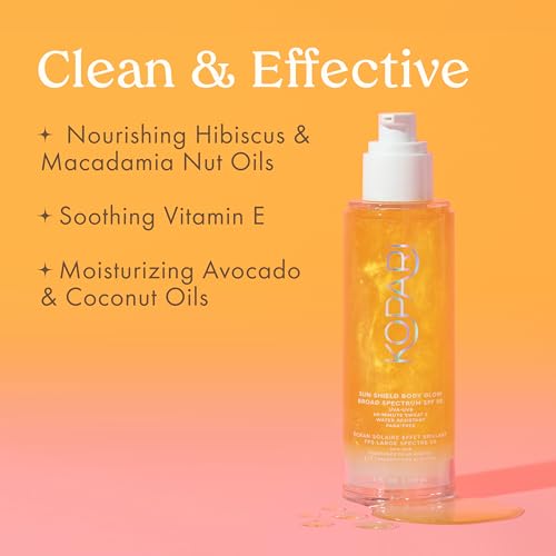 Kopari Sun Shield Body Glow, Broad Spectrum SPF 50, Lightweight Shimmering Gel Texture Absorbs Quickly, Non Sticky, Glowing Results, Gold 2 Pack