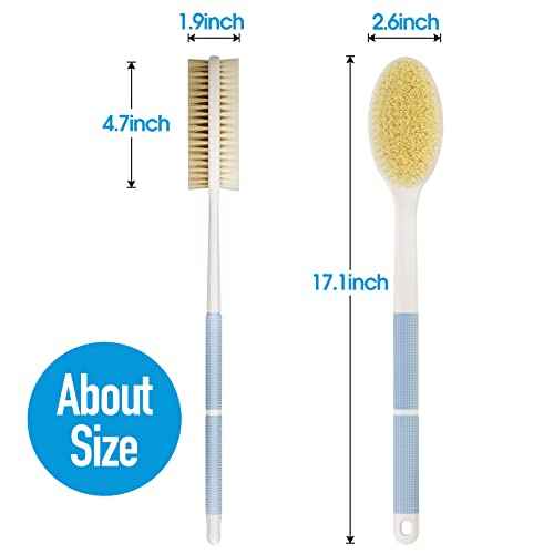 Back Scrubber Anti Slip for Shower,Shower Brush Long Handle with Stiff and Soft Bristles,Body Exfoliator for Bath or Dry Brush(Blue)