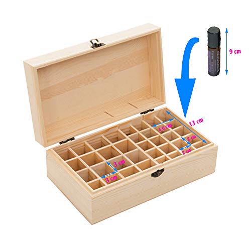 Pure Vie Essential Oil Wooden Storage Box Travel Display Presentation, Holds 36 Bottles for 5, 10, 15ml - Aromatherapy Organizer Nail Polish Fragrance Container - Keep Your Oils Safe & Space Saver
