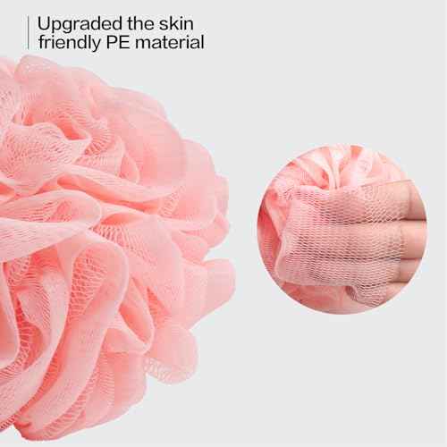Fishent Loofah Bath Sponge Shower Loofahs, Pack of 4 Pink Soft Loofa Exfoliating Body Scrubber Mesh Shower Puff Pouf Ball Luffa for Women(50g/pcs)