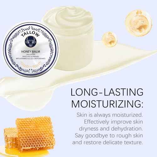 Grass Fed Honey & Tallow Balm -Beef Tallow Beeswax and Honey Moisturizer, Organic Beef Tallow Moisturizer for Face & Body Lotion Skin Care for Sensitive Skin