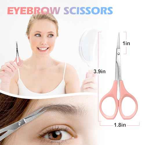 2 Pcs Eyebrow Scissors for Women£¬ Small Scissors Beauty for Facial Hair, Beard, Ear, Nose, Moustache£¬ Stainless Steel