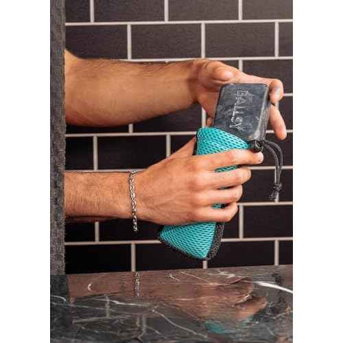 Ballsy Handy Shower Tool - Sud Sack Soap Pouch, Exfoliating Sponge for Baths and Showers - Compatible with Related Bars, Blue