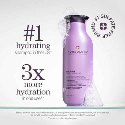 Pureology Hydrate Shampoo - For Dry or Color Treated Hair, Moisturizing Shampoo For Hydration & Softness, With Rose Extract & Green Tea, Vegan & Sulfate-Free