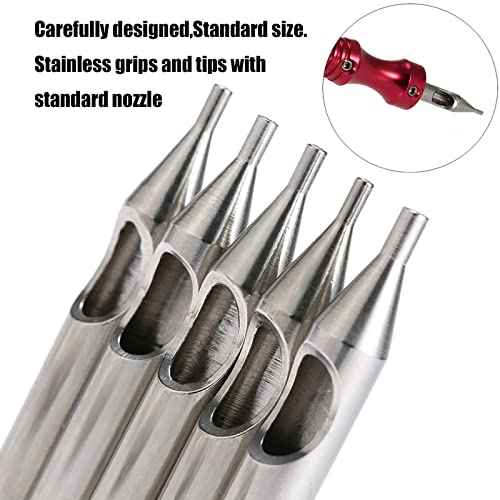 SOTICA Traditional Tattoo Tips and Grips,3Pcs Aluminum Grips Tubes and 22 PCS Tips Stainless steel Tips and Grips Round Diamond Magnum RT DT FT Nozzle Tips for Tattoo Suuplies