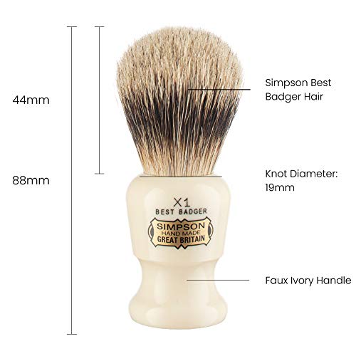 Commodore Best Badger Brush- Simpson Shaving Brushes - Faux Ivory Handle (X1 Best)