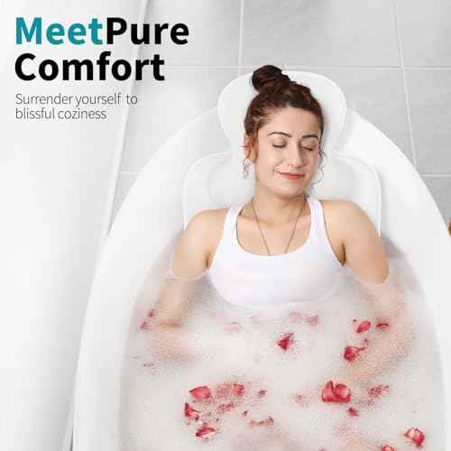 Bath Pillows for Tub, Skin Friendly Bathtub Cushion for Head and Neck with Soft 5D Mesh Fabric and 54 Non-Slip Suction Cups, Relaxing Tub Shower Accessories Spa Gifts