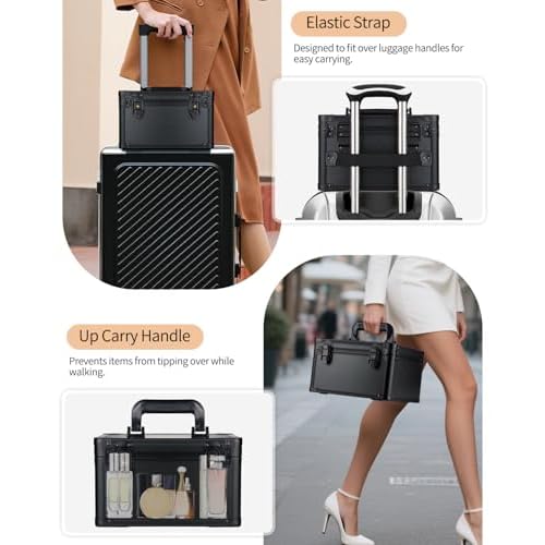 Makeup Case with Lighted Mirror, Travel Makeup Bag Organizer with 3CCT LED Mirror, Cosmetic Bag for Women with Adjustable Divider, Makeup Storage Box with Lock, Waterproof Travel Train Case