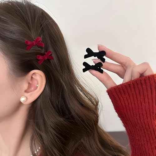 20Pcs Mini Hair Bows for Girls Red Black Hair Bow Velvet Bow Hair Clips Retro Bow Hair Clip Hair Bow Clips Bow Clip Small Hair Bows Clips Bow Clips for Women Daily Hair Accessories