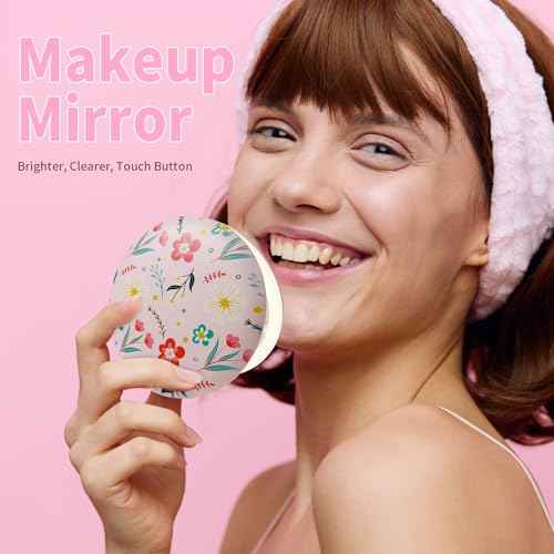 Compact Mirror with Light, 1X 3X Magnification Travel Makeup Mirror LED Lighted Pocket Mirrors Touch Button, Handheld Double Sided Portable-Mirror Gifts for Mom Wife Girlfriend Beauty Lover