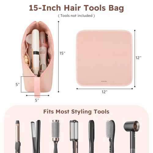 MOKURA Hot Hair Tools Travel Bag with Heat Resistant Mat, Women Hair Accessories Organizer Case, Storage Pouch for Curling Iron Straightener Flat Iron, Stocking Stuffers for Women, Gifts for Mom, Pink