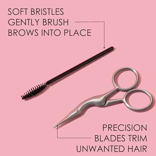 JAPONESQUE Brow Scissors and Spoolie, Stainless Steel Scissors for Brow Grooming and Trimming, Brush Tool for Brow Shaping
