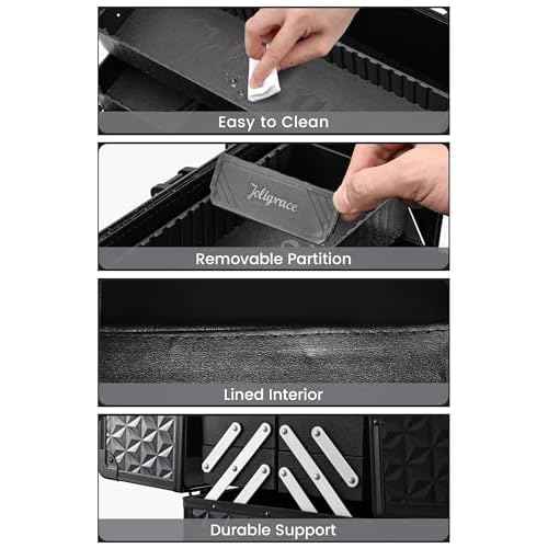 Joligrace Makeup Train Case Professional Cosmetic Organizer Aluminum Storage Box with 4 Adjustable Dividers Trays Lockable Portable with Shoulder Strap